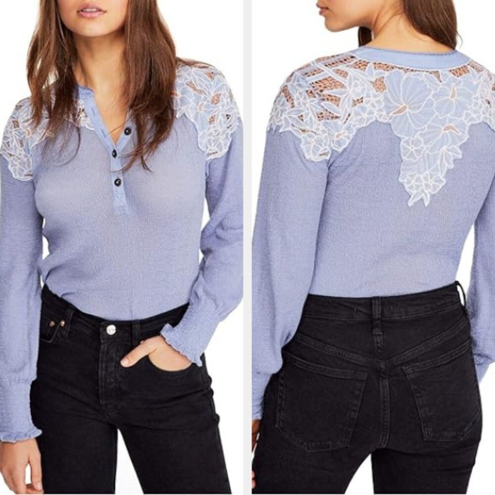 Free People Easy Breezy Henley Top Just Dusk Combo